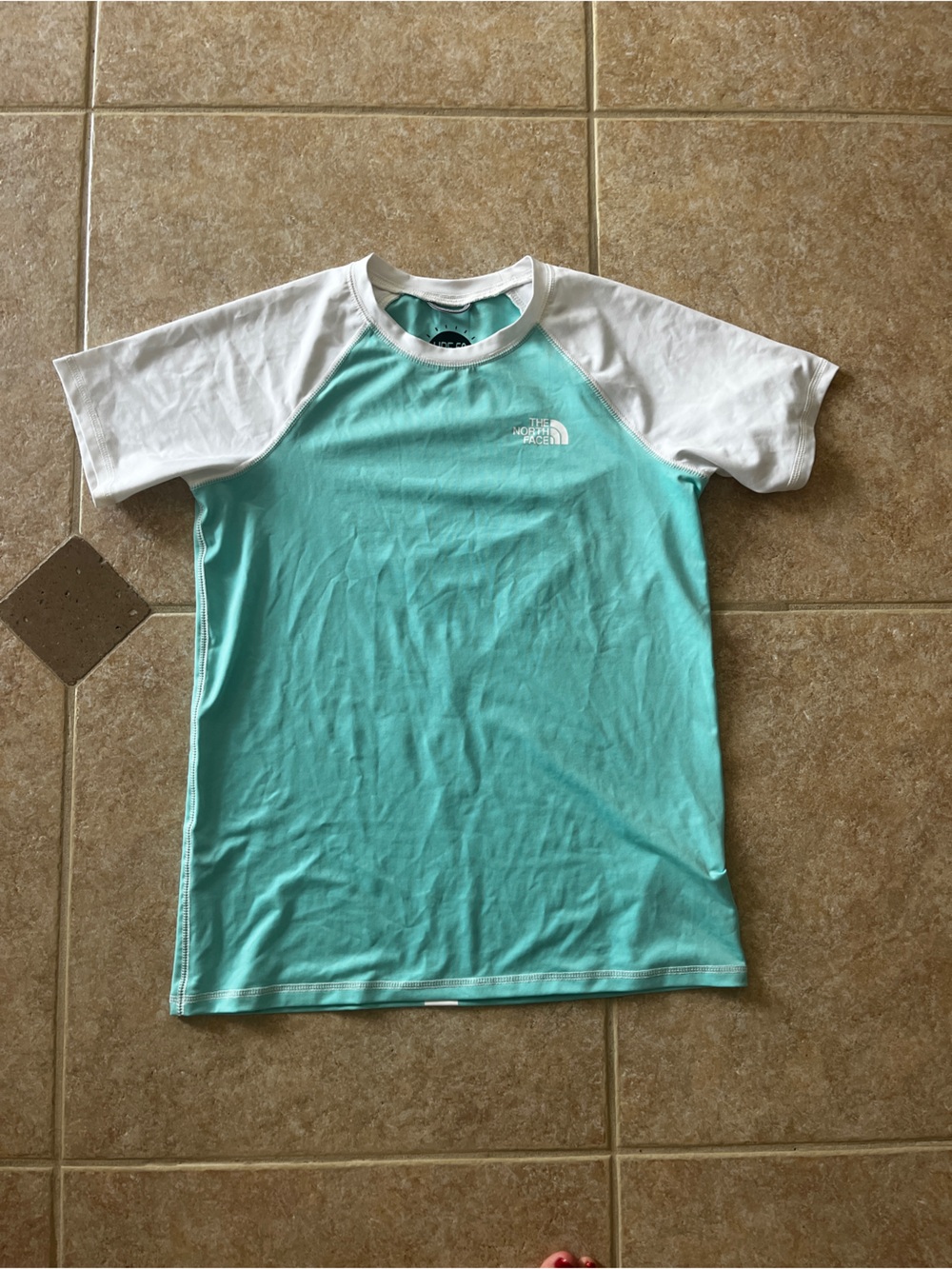 The North Face Aqua Mint and White Short Sleeve Crew Tee